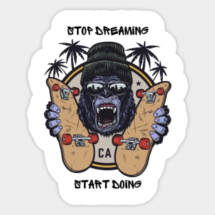 Black Beige Illustrated Skateboard Monkey with Motivational Quote Sticker